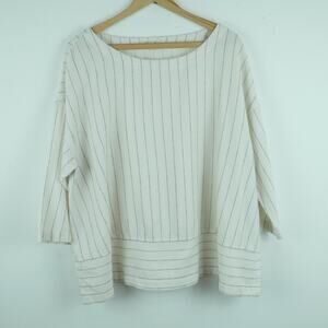 Eileen Fisher XL Top Popover Organic Cotton Blend Boxy Minimal Coastal Stripe